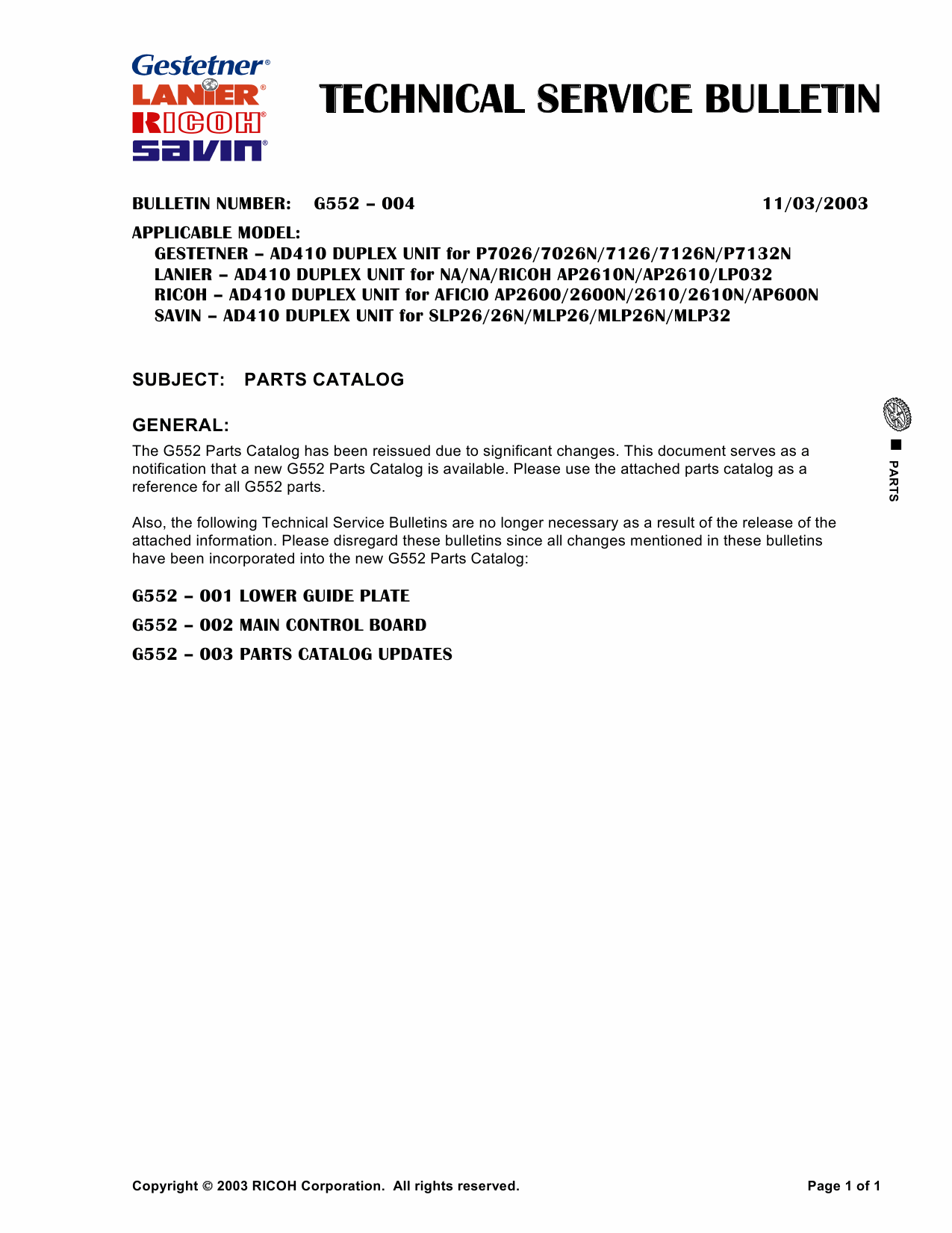 RICOH Options G552 DUPLEX-UNIT Parts Catalog PDF download-1 RICOH Options G552 DUPLEX-UNIT Parts Catalog PDF download-1